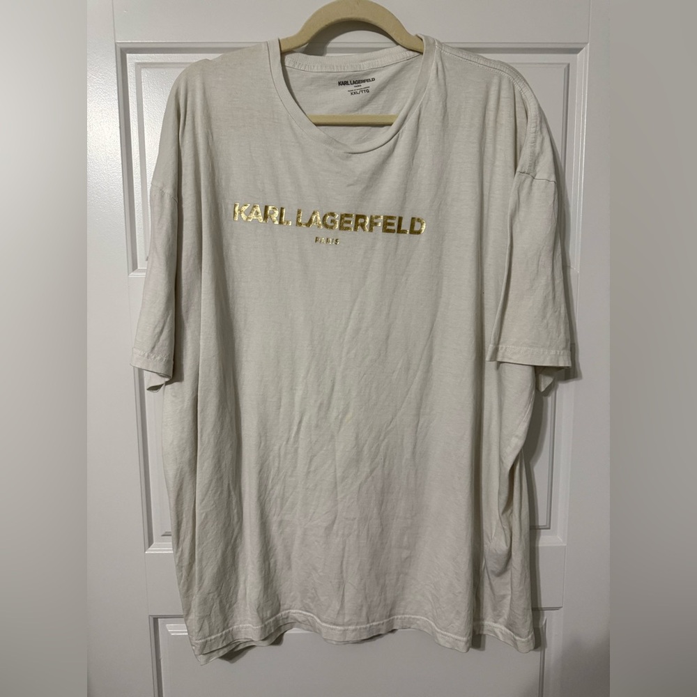 Karl Lagerfeld Cream T-Shirt with Gold Logo